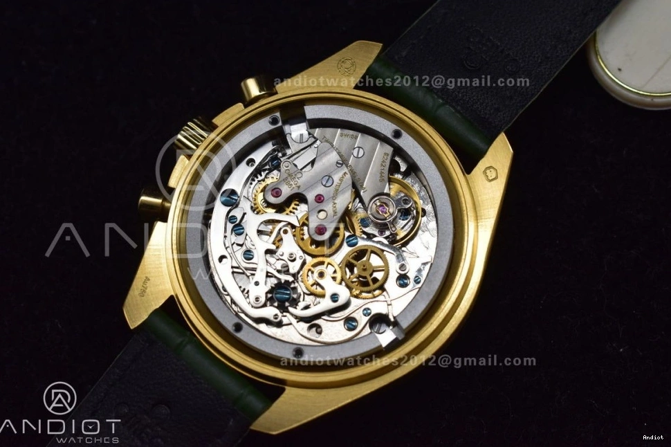 Gold Green Speedmaster Manual Green on Moonshine Strap Dial Edition RMF in Chrono YG Moonwatch Best Leather 0201